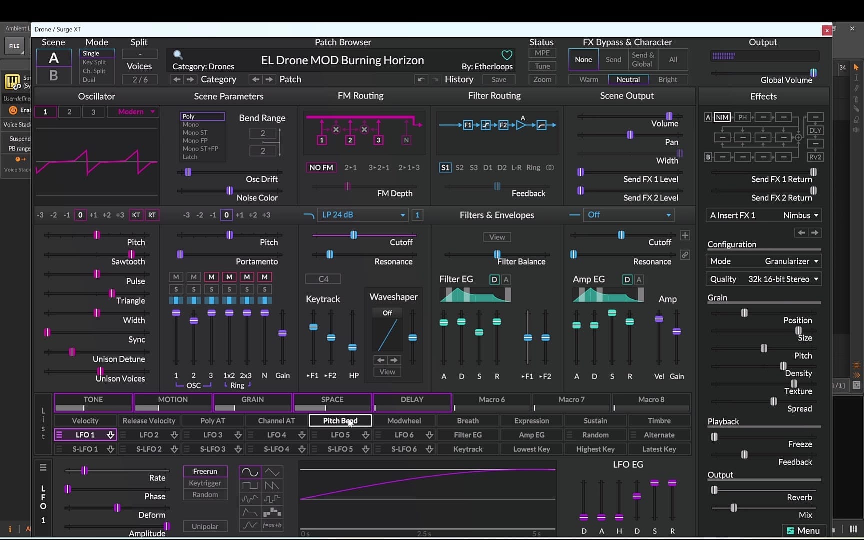 The drone: EL Drone MOD Burning Horizon from Engines, built around modern waveforms and FM.
